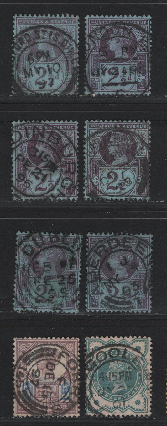 Lot 118 Great Britain (C) SG#201, 207a, 213 2.5d - 5d Purple & Blue - Dull Purple & Blue, 1887-1900 Jubilee Issue, 7 Fine/Very Fine Used Singles