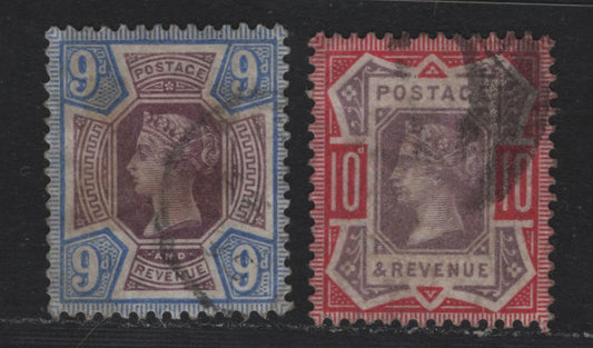 Lot 121 Great Britain (C) SG#209-210 9d - 10d Dull Purple & Blue - Dull Purple & Carmine, 1887-1900 Jubilee Issue, 2 Fine Used Singles