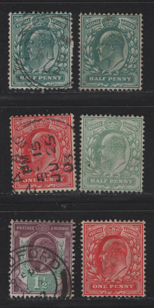 Lot 126 Great Britain (C) SG#215-217, 219-220 1/2d - 1.5d Dull Blue - Dull Purple & Green, 1902-1910 King Edward VII Issue, 6 Very Fine Used Singles, De La Rue Printing