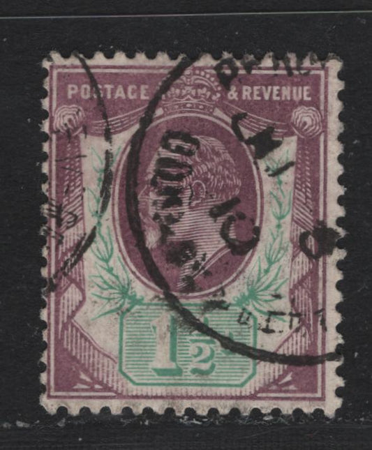 Lot 127A Great Britain (C) SG#223 1.5d Dull Purple & Green, 1902-1910 King Edward VII Issue, A Fine Used Single, De La Rue Printing, Chalky Paper, June 1910 Cancel.