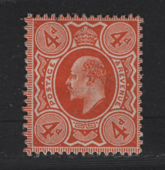 Lot 131 Great Britain SG#286 4d Bright Orange, 1911 King Edward VII Issue, A VFOG Single, Harrison Printing, Perf 15x14