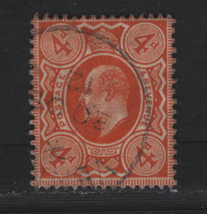 Lot 131A Great Britain (C) SG#286 4d Bright Orange, 1911 King Edward VII Issue, A Very Fine Used Single, Harrison Printing, Perf 15x14, Dec. 20 1912 Cancel.