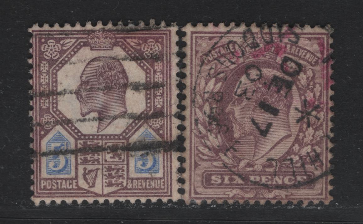 Lot 135 Great Britain (C) SG#243, 245 5d - 6d Slate Purple & Ultramarine - Pale Dull Purple, 1902-1910 King Edward VII Issue, 2 Fine Used Singles, De La Rue Printing, Ordinary Paper
