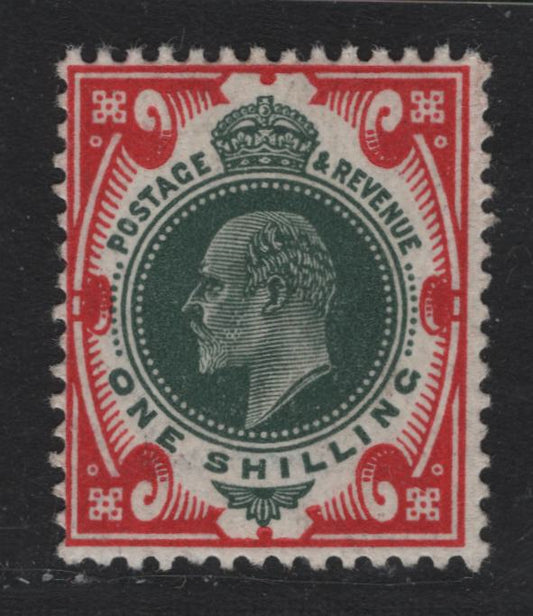 Lot 144 Great Britain SG#314 1/- Green & Carmine, 1911-1913 King Edward VII Issue, A VGOG Single, Somerset House Printing, Rough Mesh Paper, Light Vertical Crease.