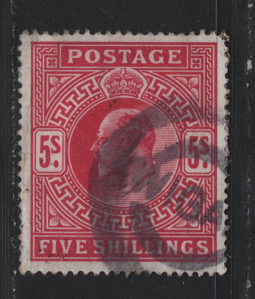 Lot 150 Great Britain SG#263 5/- Bright Carmine, 1902-1910 King Edward VII Issue, A Fine Used Single, De La Rue Printing, Wigan Parcel Cancel
