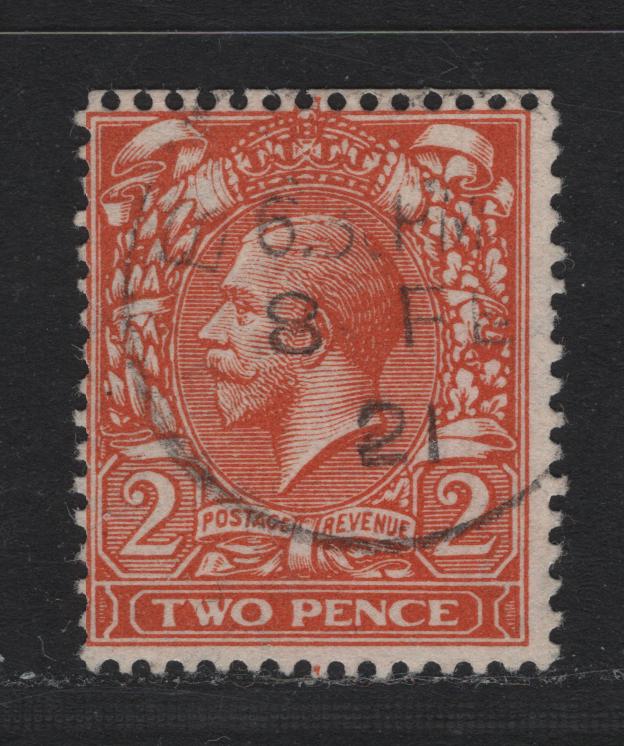 Lot 154 Great Britain SG#368wi 2d Orange, 1913-1924 KGV Profile Heads Issue, A Fine Used Booklet Single, Inverted Wmk, Die 1