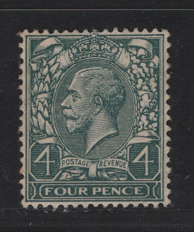Lot 155 Great Britain SG#379 4d Gray Green, 1913-1924 KGV Profile Heads Issue, A VFOG Single, Royal Cypher Wmk