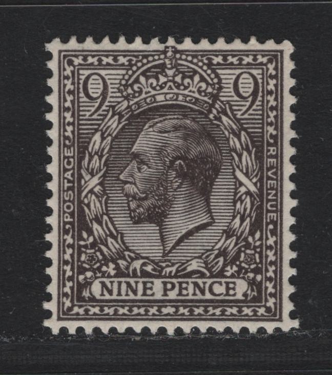 Lot 159 Great Britain SG#392 9d Agate, 1913-1924 KGV Profile Heads Issue, A VFOG Single, Royal Cypher Wmk