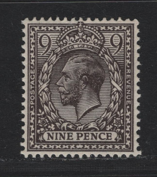 Lot 159 Great Britain SG#392 9d Agate, 1913-1924 KGV Profile Heads Issue, A VFOG Single, Royal Cypher Wmk