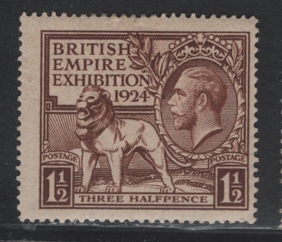 Lot 169 Great Britain SG#431 1.5d Brown, 1924-1925 Wembly Exhibition Issue, A FOG Single, Comb Perf