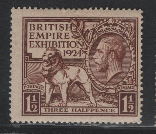 Lot 169 Great Britain SG#431 1.5d Brown, 1924-1925 Wembly Exhibition Issue, A FOG Single, Comb Perf