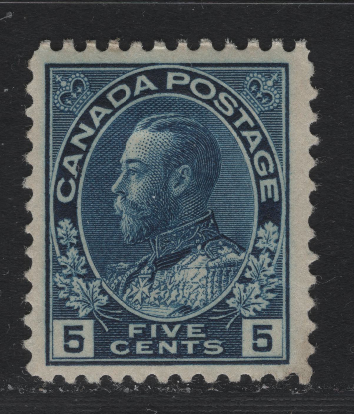 Lot 17 Canada #111 5c Dark Blue , 1911-1925 KGV Admiral Issue, A VFOG Single, ABN-E Paper, Perf 11.9x12, Normal Frameline.
