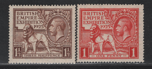 Lot 171 Great Britain SG#432-433 1d - 1.5d Scarlet - Brown, 1924-1925 Wembly Exhibition Issue, 2 F/VFOG Singles, Comb Perfs