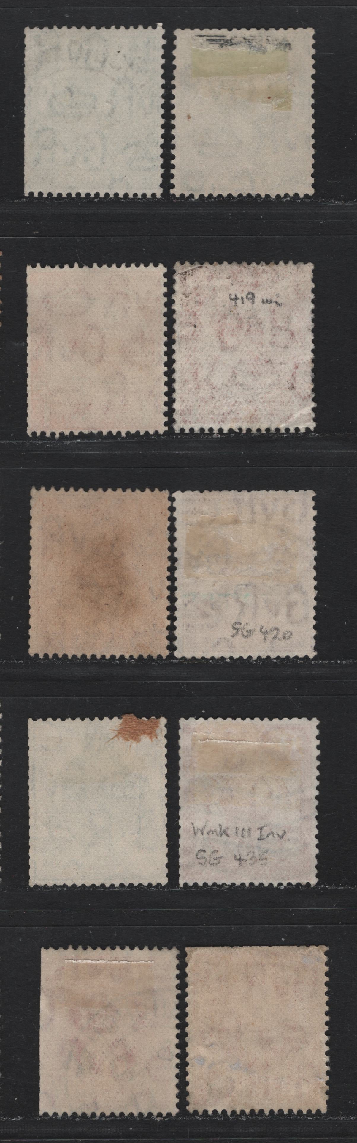 Lot 179 Great Britain (C) SG#418-420, 434-435, 440 1/2d - 1d Green - Scarlet, 1924-1936 KGV Profile Heads - Photogravure Issues, 10 Fine/Very Fine Used Singles, Booklet Singles With Upright Wmk But Characteristic Trimmed Perfs