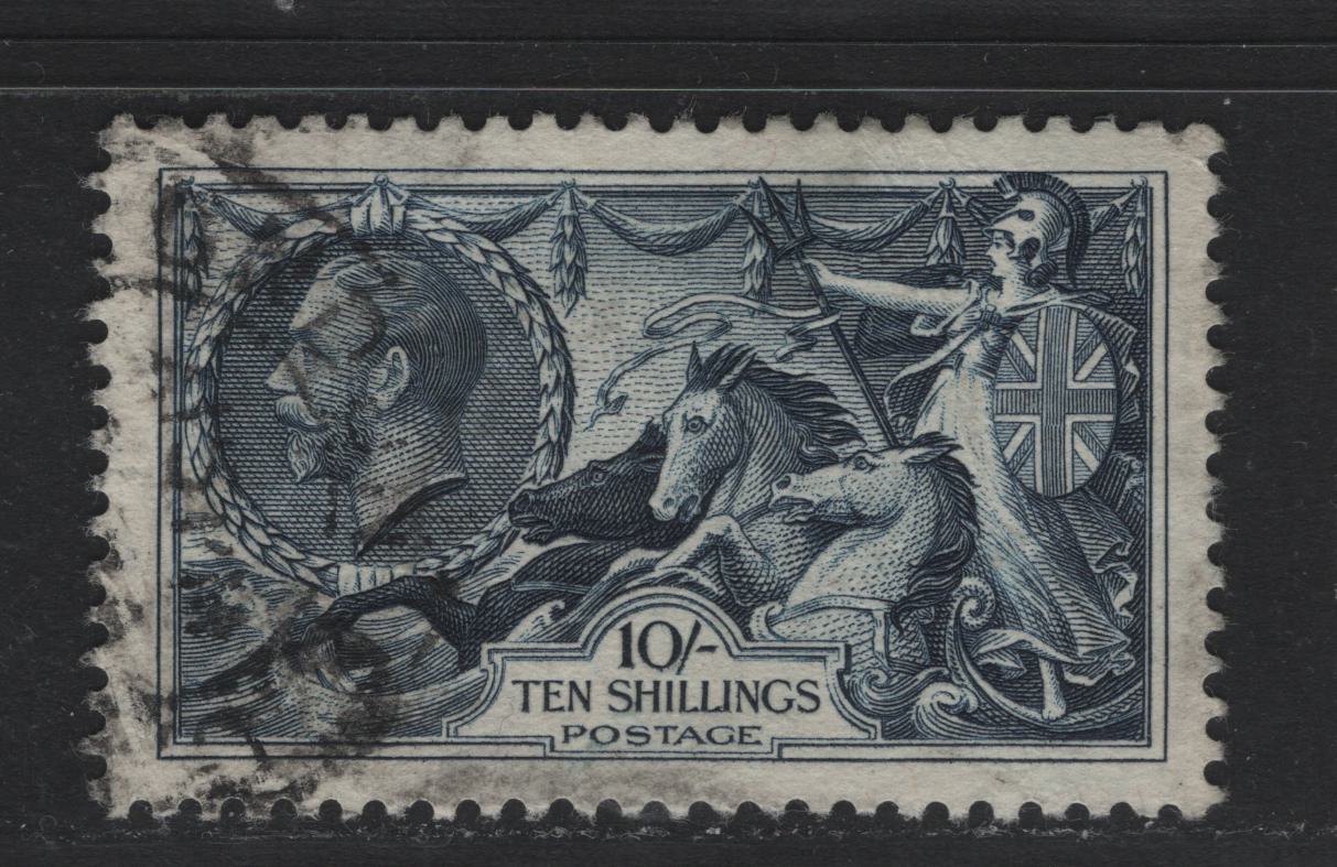 Lot 181 Great Britain (C) SG#452 10/- Indigo, 1934 Waterlow-Re-Engraved Seahorse Issue, A Fine Used Single, Diagonal Crease Which Is Not Visible From The Front