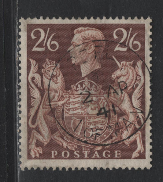 Lot 190 Great Britain SG#476 2/6 Brown , 1938-1948 KGVI Arms Issue, A Very Fine Used Single, SON April 2 1841 Peel, Isle of Man Cancel