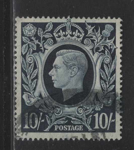 Lot 191 Great Britain SG#478 10/- Indigo , 1938-1948 KGVI Arms Issue, A Fine Used Single