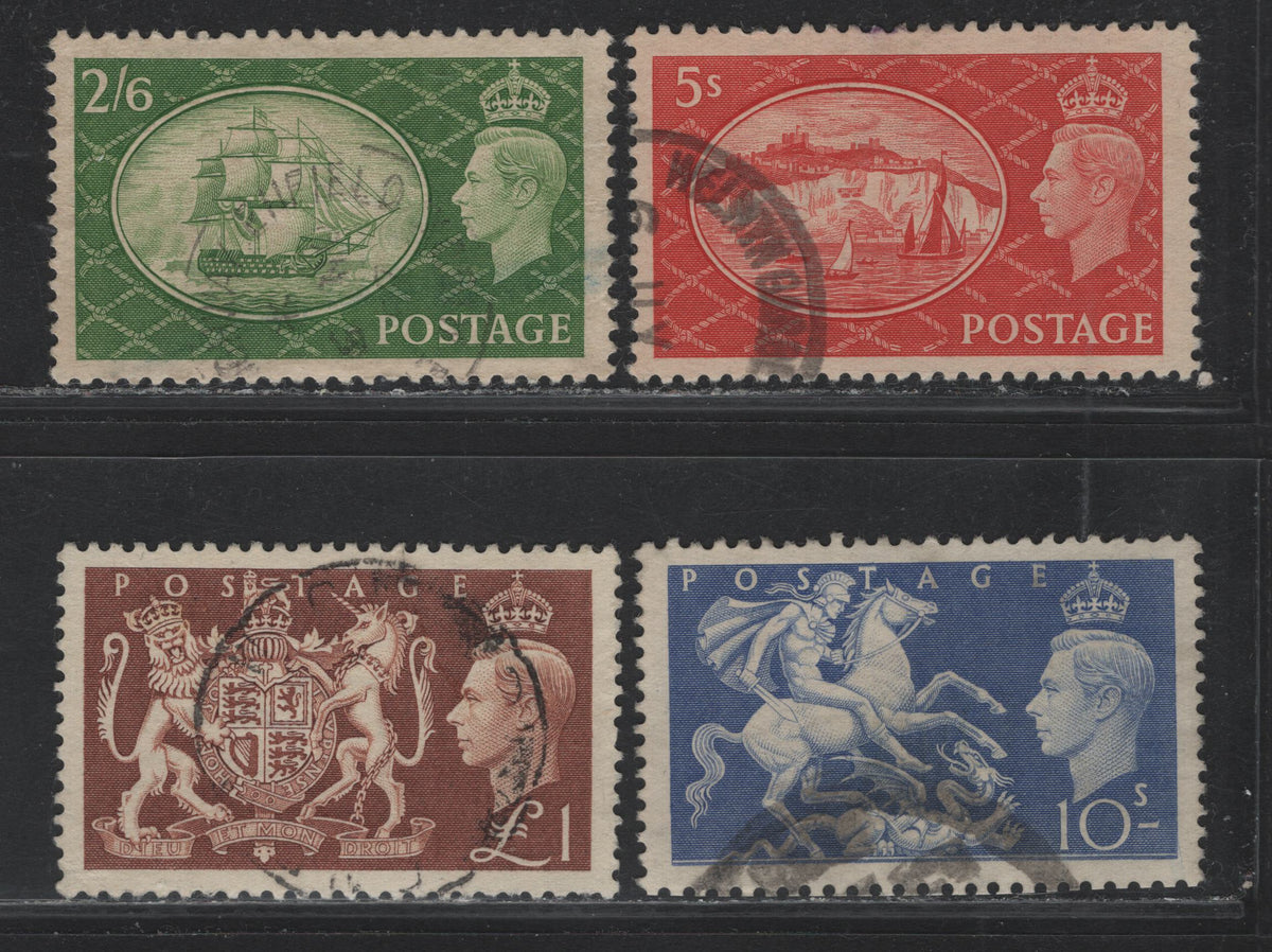 Lot 46 Great Britain (C) SG#509-512 2/6d - £1 Green - Brown , 1951 Festival High Value Definitives, 4 Very Fine Used Singles