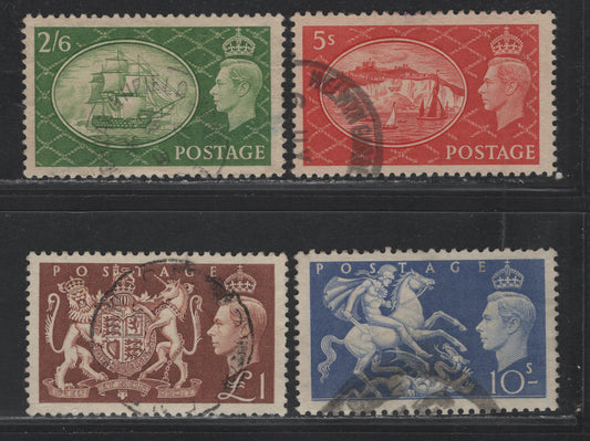 Lot 46 Great Britain (C) SG#509-512 2/6d - £1 Green - Brown , 1951 Festival High Value Definitives, 4 Very Fine Used Singles