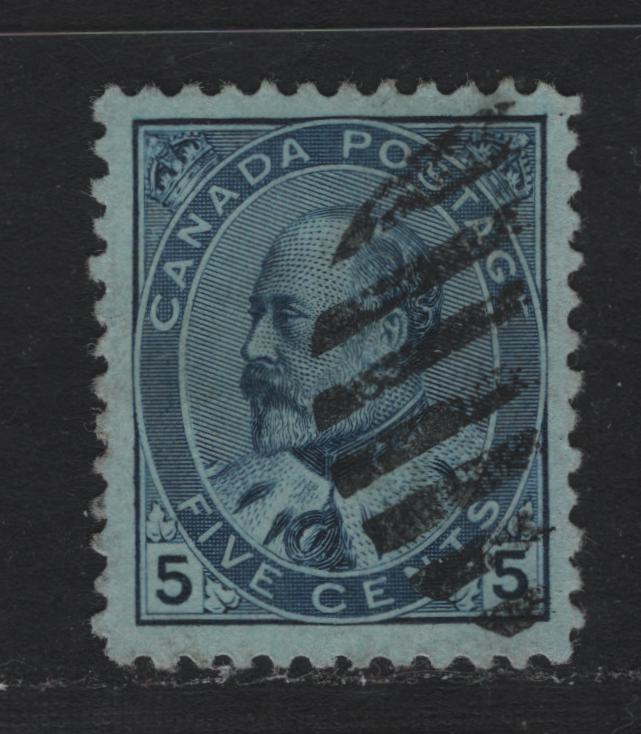 Lot 2 Canada #91 5c Blue , 1903-1908 King Edward VII Issue, A Very Fine Used Single, ABN-CC Paper, Perf 11.9