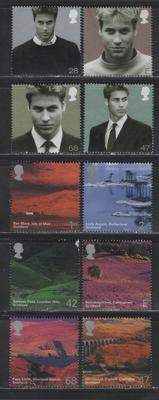 Lot 214 Great Britain SG#2137-2146 28p - 68p Silver - Multicolored , 2003 Prince William 21st Birthday - Scotish Scenery Issues, 10 VFNH Singles