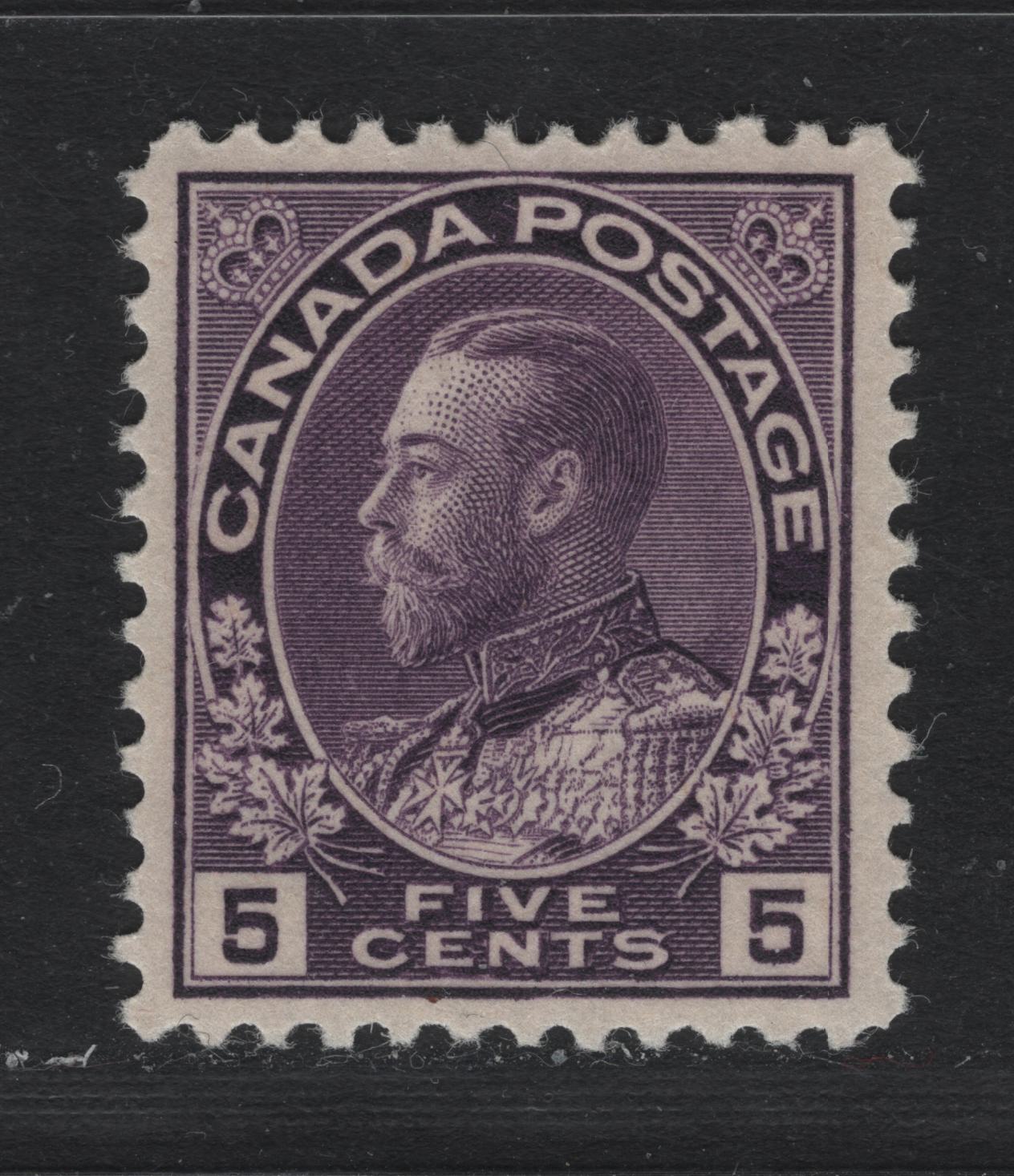 Lot 23 Canada #112 5c Deep Rose Lilac , 1911-1925 KGV Admiral Issue, A VFOG Single, ABN-E Paper, Perf 12, Normal Frameline.