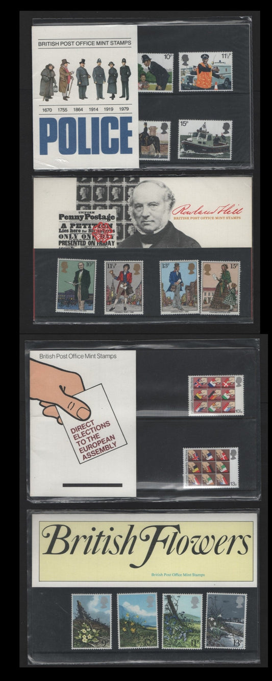 Lot 233 Great Britain (C) SG#107-108, 111-112, 1979 Presentation Packs, A VFNH Collection, Spring Wildflowers To Police Issues