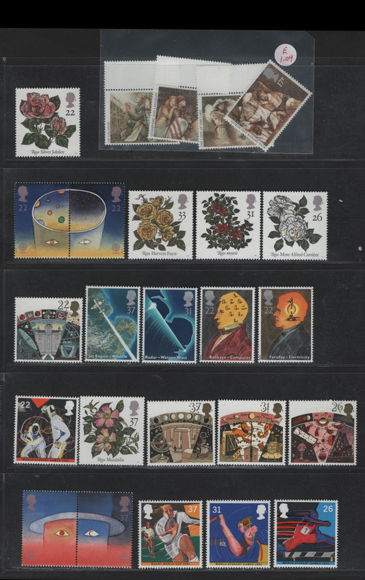Lot 237 Great Britain (C) SG#1294-1297, 1522-1525, 1546-1549, 1560-1572 17p - 37p Multicolored, 1985-1991 Arthurian Legends - World Congress of Roses Issues, 23 VFNH Singles