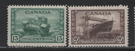Lot 249 Canada #258, 260 13c - 20c Dull Green - Chocolate , 1942-1943 KGVI War Issue, 2 FNH Singles, Soft Vertical Wove Paper With No Visible Mesh, Creamy Semi Glossy Gum
