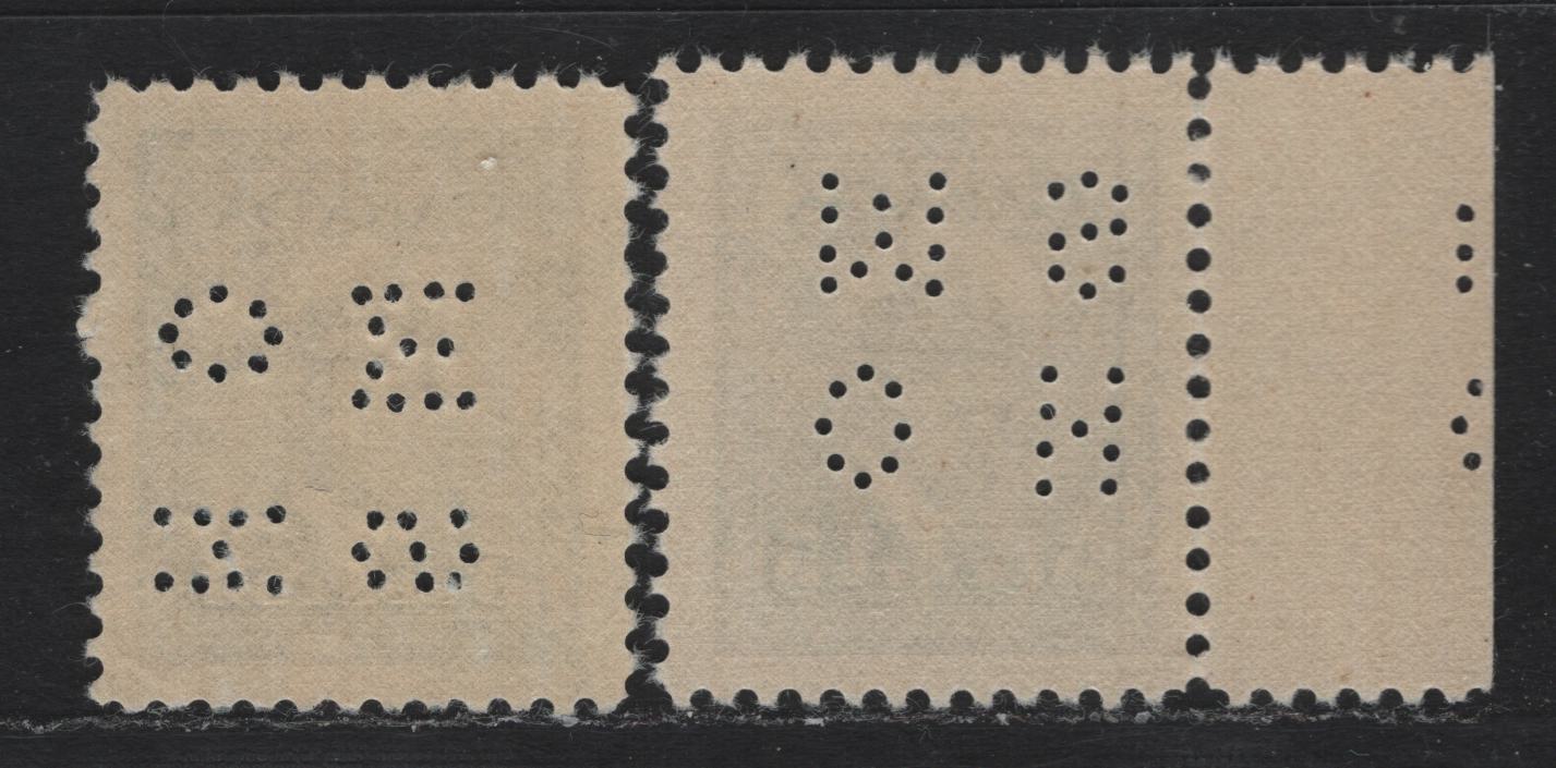 Lot 267 Canada #O10-255 5c Deep Blue , 1942-1943 KGVI War Issue, 2 VFNH Singles, 4-Hole OHMS Perfin, Not Identified With Respect To Paper/Gum Type, Original Die.