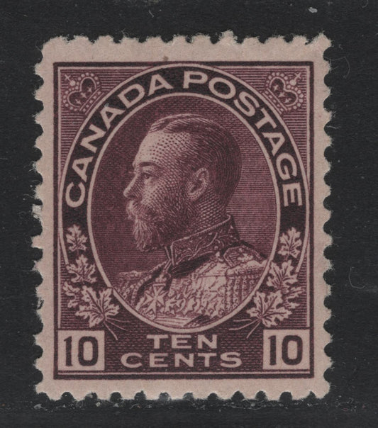 Lot 30 Canada #116a 10c Reddish Purple , 1911-1925 KGV Admiral Issue, A VFOG Single, ABN-A Paper, Perf 12x11.9