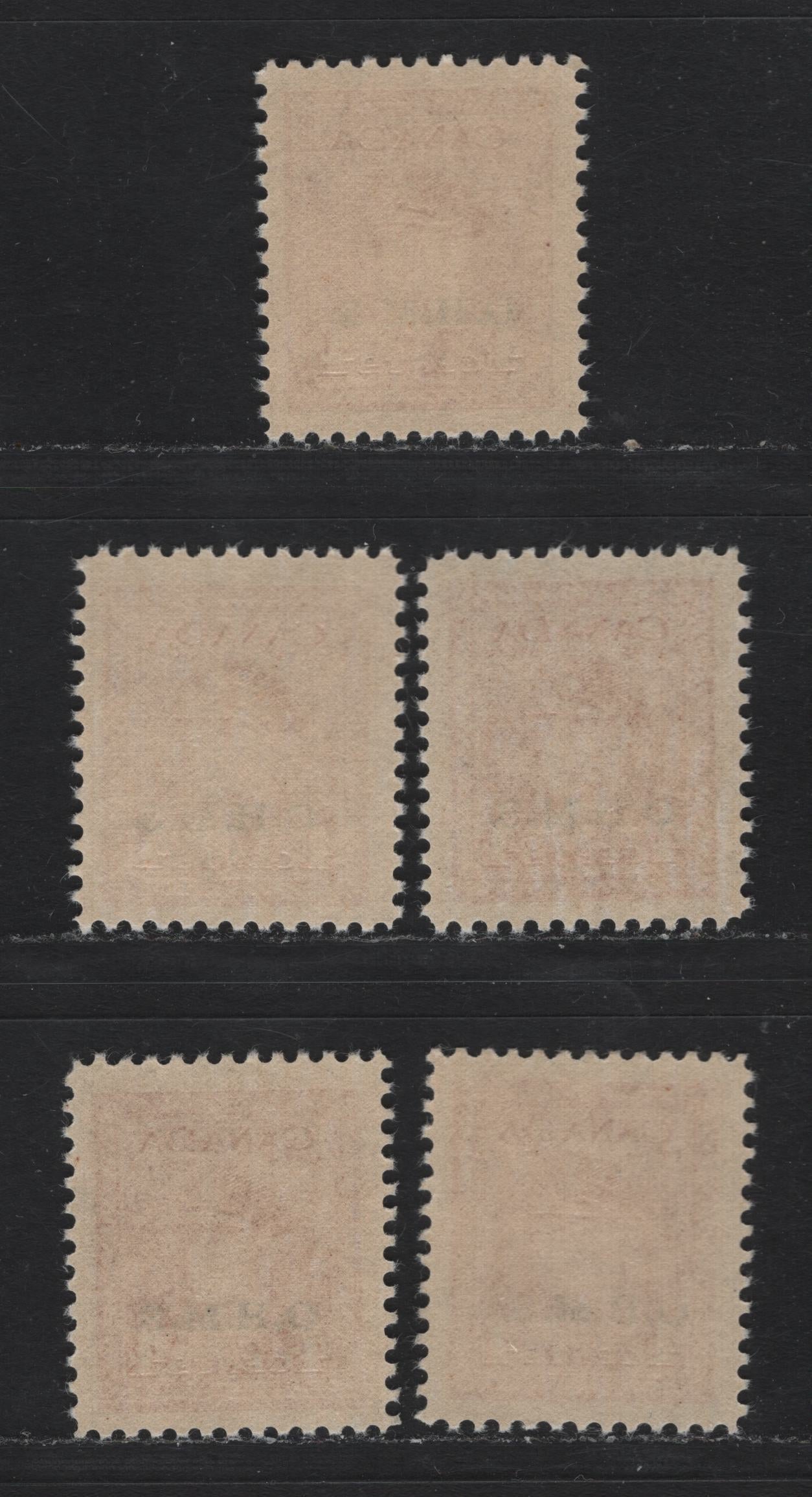 Lot 302 Canada SC#O3 4c Carmine Red  King George VI, 1942-1949 War Effort Issue, 5 VFNH Singles OHMS Overprints All Showing Slight Shifts Of The Overprint Or Slight Differences In Shade/Paper Or Gum