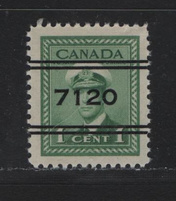 Lot 56 Canada #249xx 1c Green , 1942-1943 KGVI War Issue, A VFNH Precanceled Single, Semi Translucent Wove Paper With Satin Cream Gum, Showing Fine Diagonal Crazing