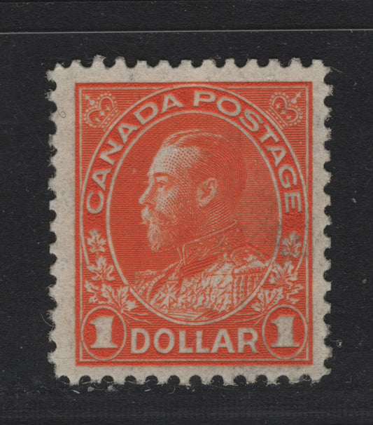 Lot 36 Canada #122var $1 Orange , 1911-1925 KGV Admiral Issue, A Very Good Regummed Single, ABN-HHH (Thin) Paper, Regummed To Appear NH, Dry Printing, Small & Shallow Thin Mid Way Up Medallion At Right.