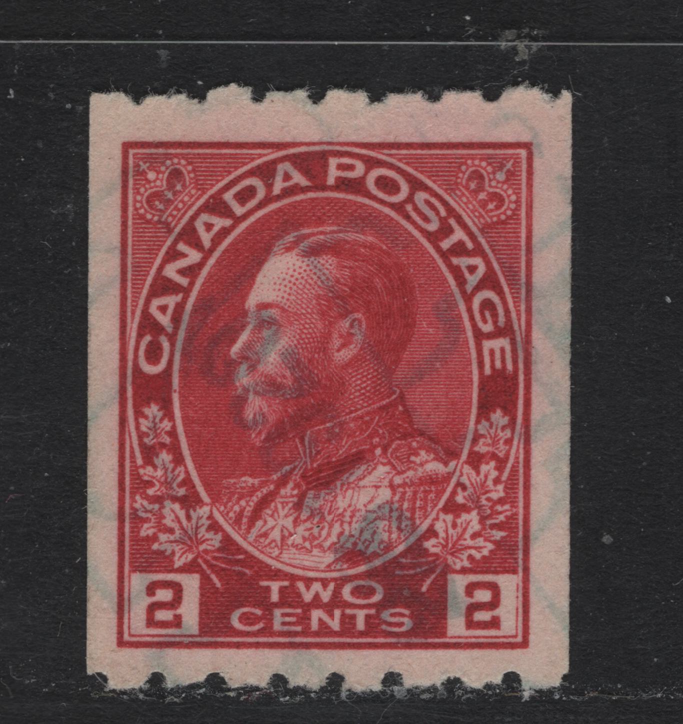Lot 46 Canada #124 2c Deep Rose Red , 1913 KGV Admiral Coil Issue, A Very Fine Used Coil Single, ABN-B Paper, Perf 8 Horizontal