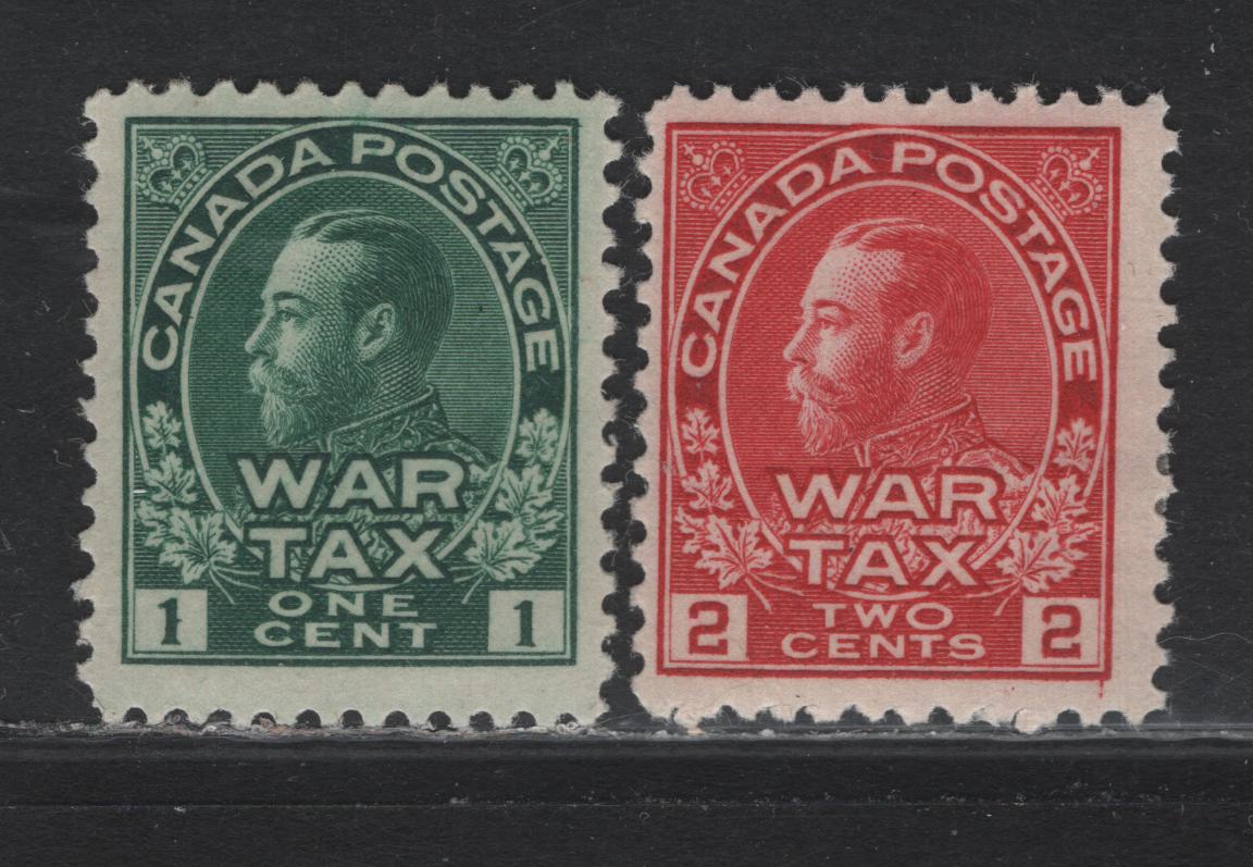 Lot 73 Canada #MR1, MR2a , 1915 War Tax Issue, 2 F/VFOG Singles, ABN-B Paper, Perfs 11.9x12 & 12x11.9