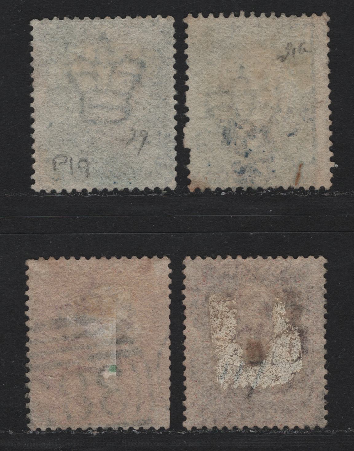 Lot 80 Great Britain SG#43-45 1d - 2d Rose Red - Blue, 1858-1879 Line Engraved Issue, 4 Very Good/Fine Used Singles, Plates 81, 117, 8 & 9, Letters In All Corners & Plate Numbers Incorporated Into Design