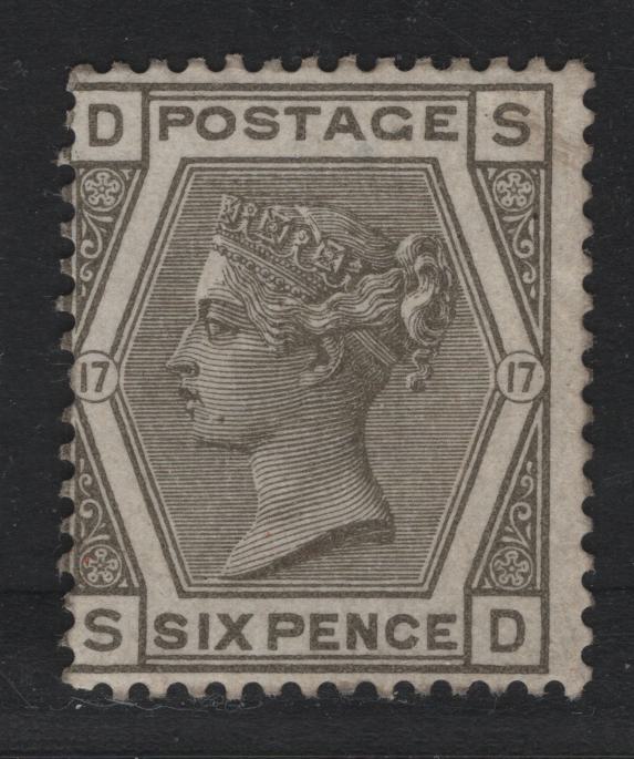 Lot 97 Great Britain SG#161 6d Gray, 1880-1883 Queen Victoria Surface Printed Issue, A VGOG Single, Plate 17, Imperial Crown Wmk, Tiny Hinge Thin At The Top.