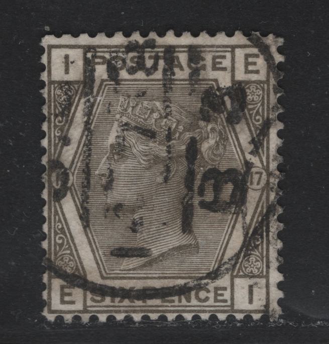 Lot 98 Great Britain SG#161 6d Gray, 1880-1883 Queen Victoria Surface Printed Issue, A Fine Used Single, Plate 17, Imperial Crown Wmk
