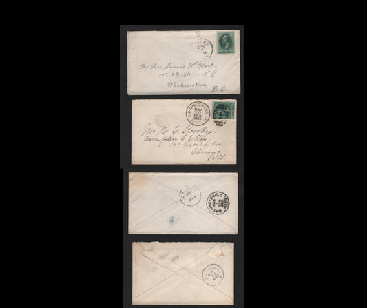Lot 100 United States SC#207 3c Blue Green , 1881-1882 American Banknote Printing Issue, 2 Fine/Very Fine Used Covers, Tied By Standard Springfield Numeral Duplex & Meriden CT Smudge Duplex