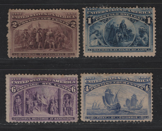 Lot 102 United States SC#230-231, 233, 235a 1c - 6c Deep Blue - Red Violet , 1893 Columbian Exposition Issue, 4 Fair/Good/Fine Unused Singles, Large Thin On 6c, Crease At Lower Right Corner Of 2c