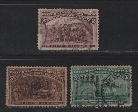 Lot 103 United States SC#231-232, 234 2c - 5c Brown Violet - Chocolate , 1893 Columbian Exposition Issue, 3 Very Fine Used Singles