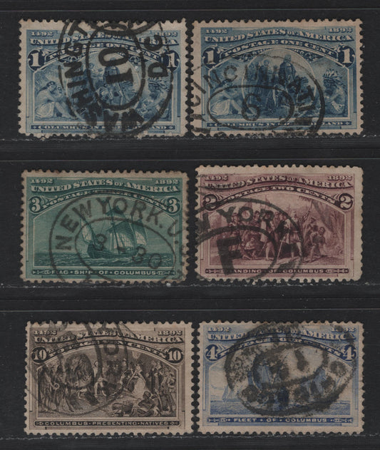Lot 105 United States SC#230-233, 237 1c - 4c Deep Blue - Ultramarine , 1893 Columbian Exposition Issue, 6 Fine Used Singles, Oval Registry Cancels, Including New York, Cincinatti, Washington DC & Chicago