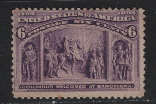 Lot 121 United States SC#235 6c Purple , 1893 Columbian Exposition Issue, A Fine Unused Single, Horizontal Wove Paper, One Toned Perf & No Gum