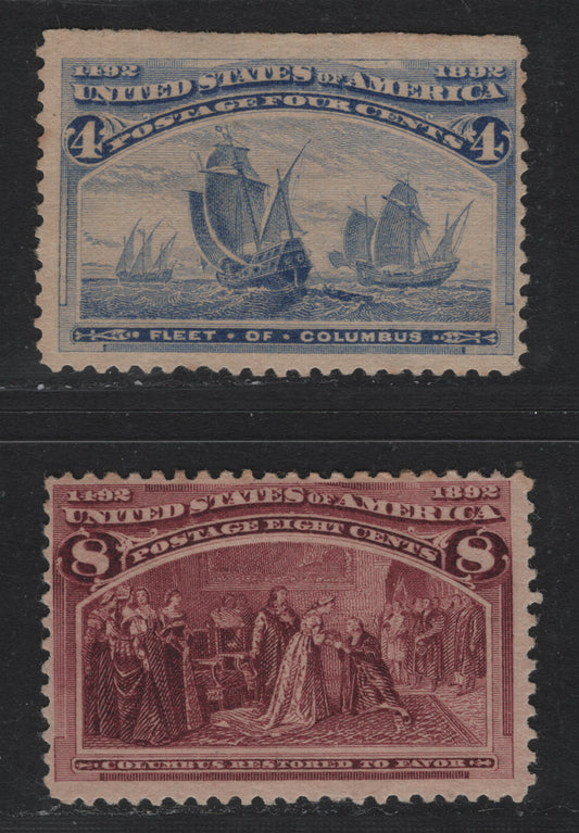Lot 122 United States SC#233, 236 4c - 8c Ultramarine - Brown Purple , 1893 Columbian Exposition Issue, 2 Fine Unused Singles, Horizonal Wove Paper, The 4c Is A Top Sheet Margin Example