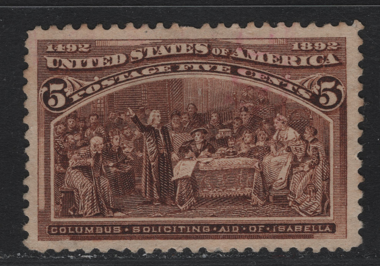 Lot 125 United States SC#234 5c Bright Chocolate , 1893 Columbian Exposition Issue, A Very Fine Used Singles, Horizontal Wove Paper, Light, Face-Free Cancel, Larger Than Normal Margins.