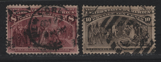 Lot 126 United States SC#236-237 8c - 10c Deep Magenta - Black Brown , 1893 Columbian Exposition Issue, 2 Fine/Very Fine Used Singles, Horizontal Wove Paper