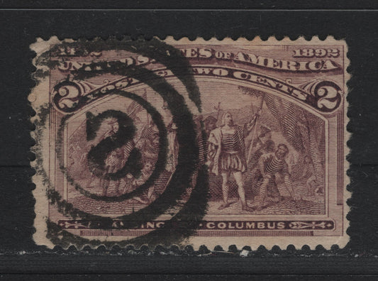 Lot 127 United States SC#231 2c Brown Violet , 1893 Columbian Exposition Issue, A Good Used Singles, Reversed '5' Inside 3 Concentric Rings Cancel, This Would Appear To Be An Unusual Cancel For This Period, Light Corner Crease At UL.