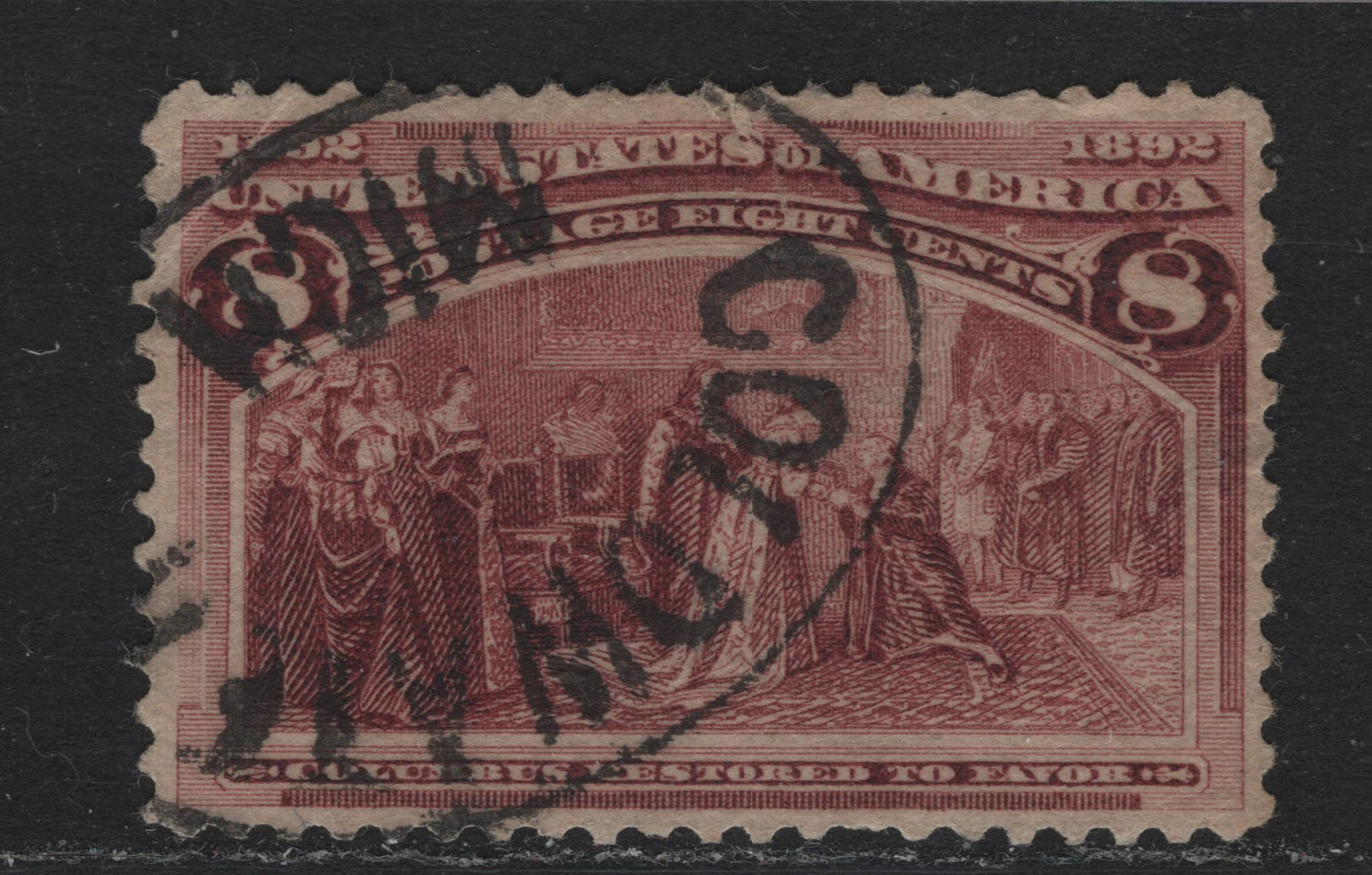 Lot 132 United States SC#236 8c - 10c Brown Purple , 1893 Columbian Exposition Issue, A Very Good Used Single, VF Centered Example on Horizontal Wove Paper With Clear Coldwater Michigan Registry Cancel, Heavy Diagonal Corner Crease At UL