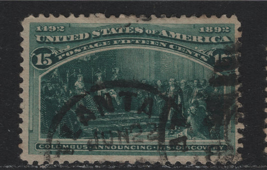 Lot 133 United States SC#238 15c Dark Blue Green , 1893 Columbian Exposition Issue, A Very Good Used Single, Horizontal Wove Paper, Shallow Hinge Thins On The Back